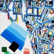 Bastilles dérives, bleu cobalt céruleum. 2008. Huile sur toile, 200 x 300 cm