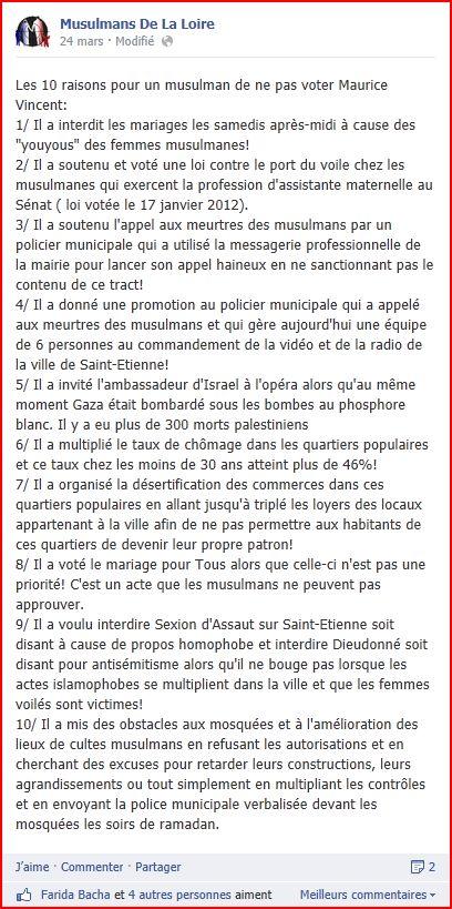 Musulmans de la Loire. le post JPG Elections à Saint Etienne : Musulmans de la Loire, les raisons de la colère