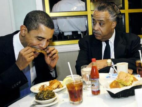 Barack Obama et Al Sharpton dans un fast-food