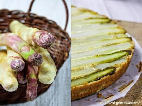Fin gâteau d'asperges, vinaigrette huile d'olive et fleurs de thym (d'après Emmanuel Renaut)