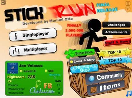 stick run sur Facebook Astuces jeu Stick Run sur Facebook pour augmenter la vitesse du run man