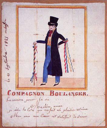 Avis de recherche concernant un dessin de Compagnon boulanger, daté de 1821.
