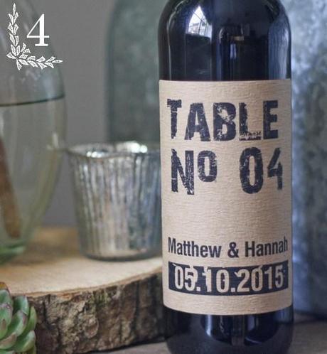 Numéro de table, bouteille de vin