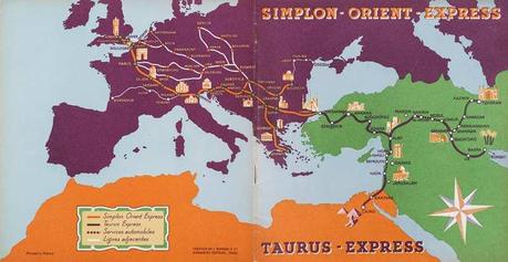 Carte du réseau Simplon-Orient-Express et Taurus Express, 1931. SNCF, Archives historiques © Sidoli/Rambaud - Archives de la CIWLT et du PLM : Wagons-Lits Diffusion, tous droits réservés