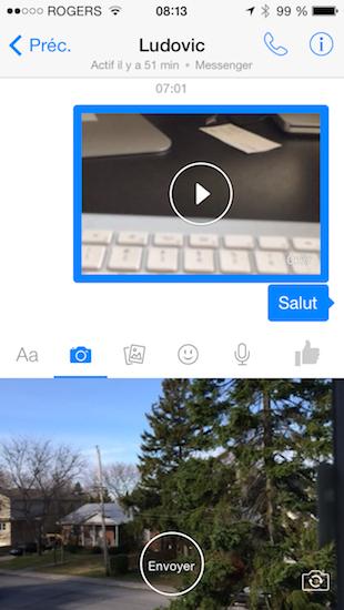 facebook messenger ios android partage video photo selfies mobilite Facebook Messenger pour iPhone et Android pousse la conversation vidéo et photo