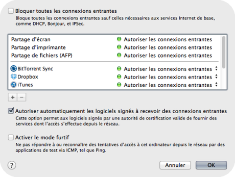 Coupe feu OS X Mavericks