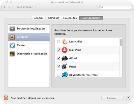 Contacts Sécurité Mac Aficionados