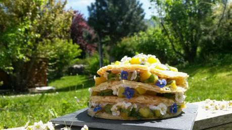 Layer Cake Printanier : mangue toute en fraîcheur, petit suisse et petites crêpes légères