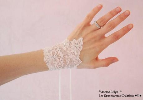 bijoux et accessoire de mariée par Vanessa Lekpa, paire de manchettes en dentelle de Calais ancienne pour mariagé