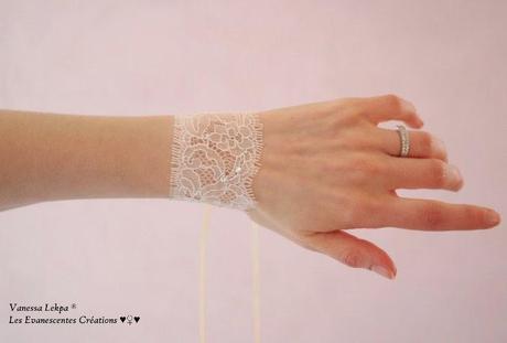 bracelet délicat en dentelle de Calais très fine parsemé de cristaux swarovski création de Vanessa Lekpa