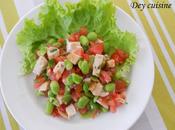 Salade fèves poulet, sauce vierge