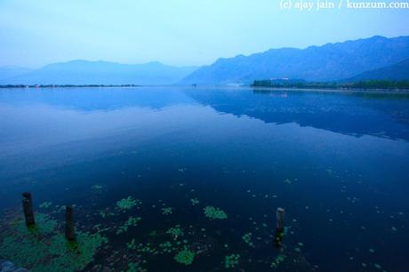 A view of the Dal Lake in Srinagar, Kashmir after sunset