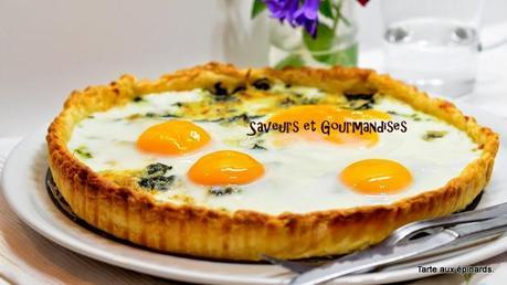 Tarte aux Oeufs  sur lit d’Épinards et Fromage de Chèvre.