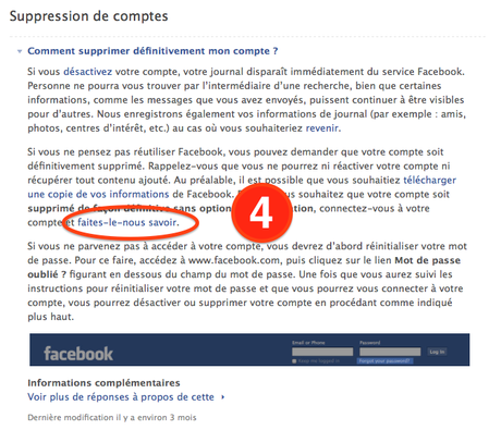 Facebook : Information sur la suppressions des comptes