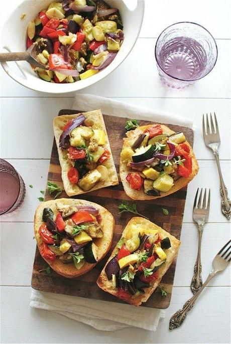 Roasted Ratatouille Toasts. This would make a great appetizer or tapas at a party