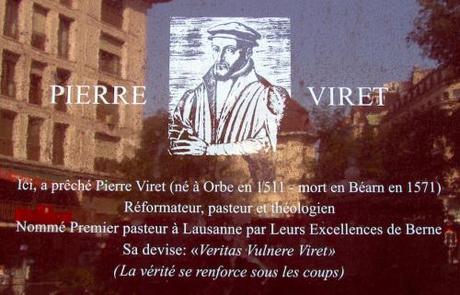 Plaque commémorative de Pierre Viret à Lausanne en Suisse