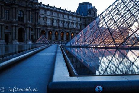 The Louvre Pyramid at dusk