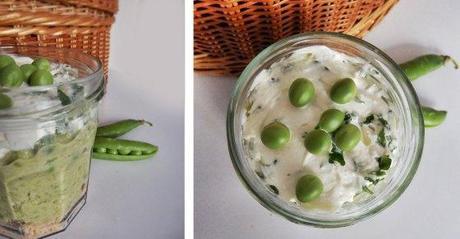 Take away Cheese-cake : petits pois et herbes folles pots