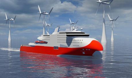 Chronique du futur : les navires de demain consommeront moins Un projet de ferry à motorisation GNL (gaz naturel liquéfié). Les chantiers STX ont reçu une commande pour un bâtiment de ce genre qui sera exploité par la compagnie Brittany Ferries. La recherche pour des navires moins gourmands en énergie et émettant moins de CO2 est aujourd'hui très active. © STX