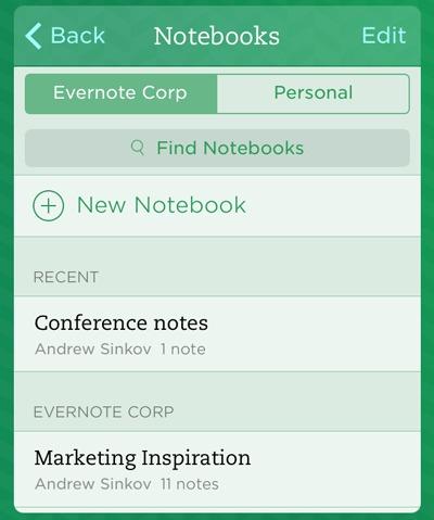 Evernote pour iPhone et iPad améliore ses carnets de notes et cartes de visite