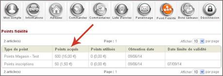 Detail des points fidelite