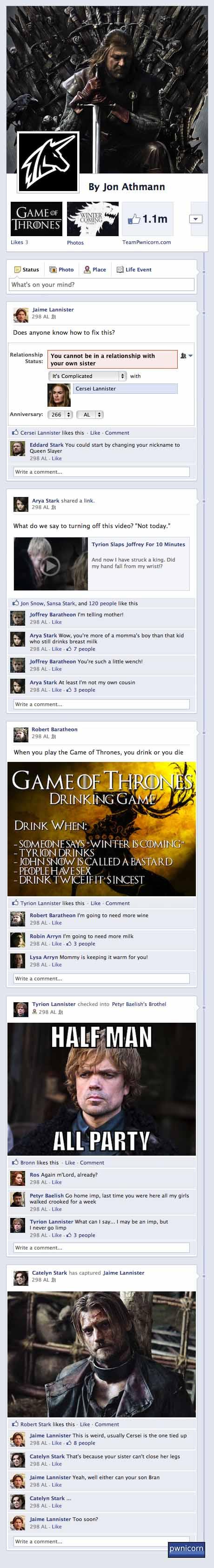 game of throne Discussion Facebook des personnages de game of throne