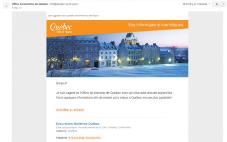 Courriel Tourisme Québec