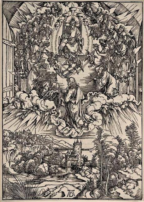 Albrecht Dürer - L'Apocalypse de Saint-Jean - Saint-Jean appelé aux cieux - Gravure sur bois -  39,3 x 28,1 cm
