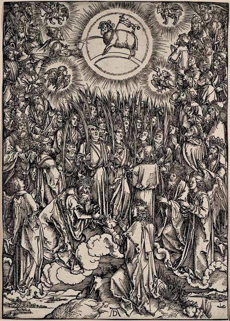 Albrecht Dürer - L'Apocalypse de Saint-Jean (14) - L'Adoration de l'Agneau et le Cantique des Elus - Gravure sur bois - 30,3 x 20 cm