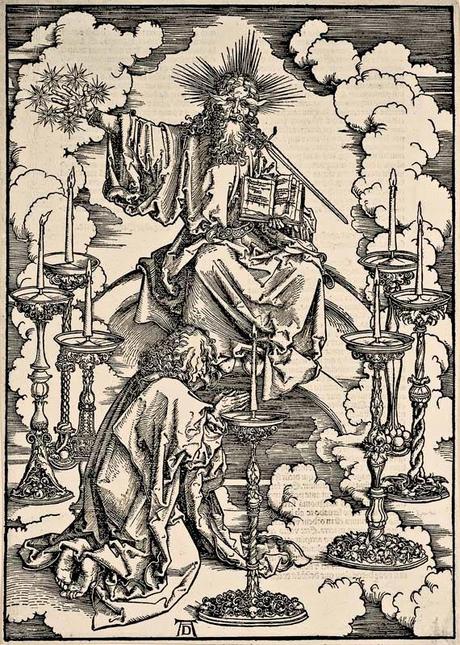 Albrecht Dürer - L'Apocalypse de Saint-Jean (3) - La vision des sept chandeliers - Gravure sur bois - 39,7 x 28,2 cm