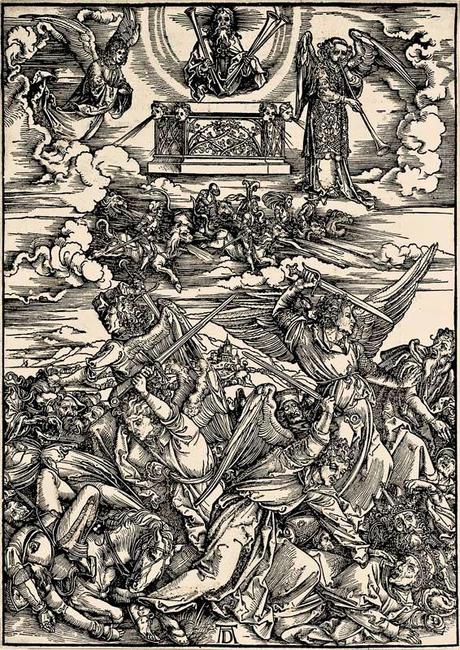 Albrecht Dürer - L'Apocalypse de Saint-Jean (9) - Les Quatre Anges de l'Euphrate - Gravure sur bois - 39,4 x 28,3 cm