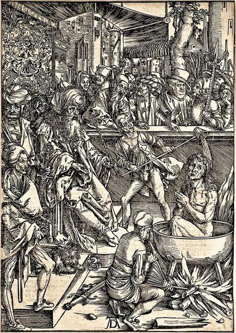 Albrecht Dürer - L'Apocalypse de Saint-Jean - Le martyre de Saint-Jean - Gravure sur bois -  38,8 x 28,2 cm