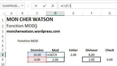 Excel Fonction MOD()