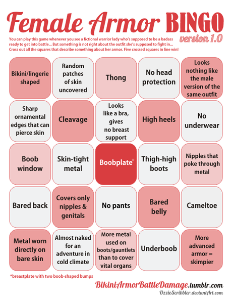 female armor bingo  dowloadable pdf  by ozziescribbler d78itk9 Jouez au Female Armor Bingo