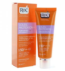 Roc Soleil Protexion :  protège la peau des méfaits des rayons UV et aide à raffermir la peau pour réduire visiblement les rides et les ridules.