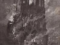 1918 Artisanat de tranchée - Cathedrale de Reims Martyre - Hauteur 183mm - Collection famille Denoncin. Carte postale ancienne : Pierre Fréville