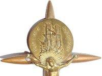 1918 Artisanat de tranchée - Cathedrale de Reims Martyre - Hauteur 183mm - Collection famille Denoncin. Carte postale ancienne : Pierre Fréville