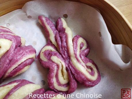 Pain torsade vapeur à la patate douce violette 紫薯花卷 zǐshǔ huājuǎn