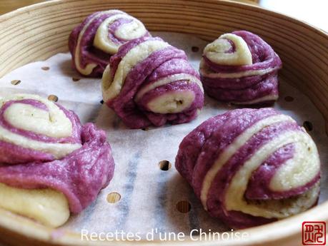 Pain torsade vapeur à la patate douce violette 紫薯花卷 zǐshǔ huājuǎn