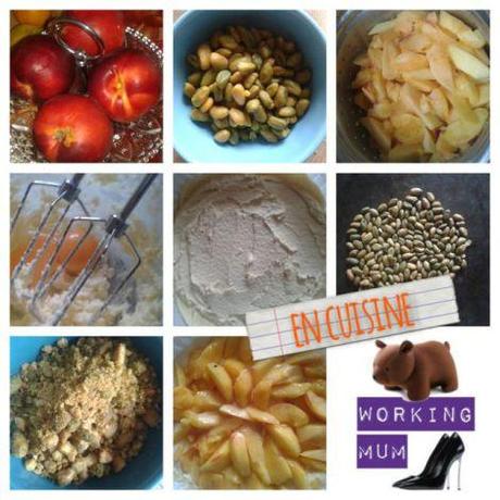 preparation-tarte-peches-pistaches avec amandes