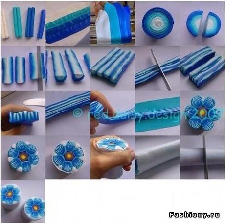 Canes fleurs diy cane fleur bleue fimo