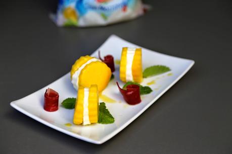 Sandwichs mangue , mozzarella et menthe , une idée très facile et très fraîche pour tester un nouveau produit de Galbani: Gran Mozzarella
