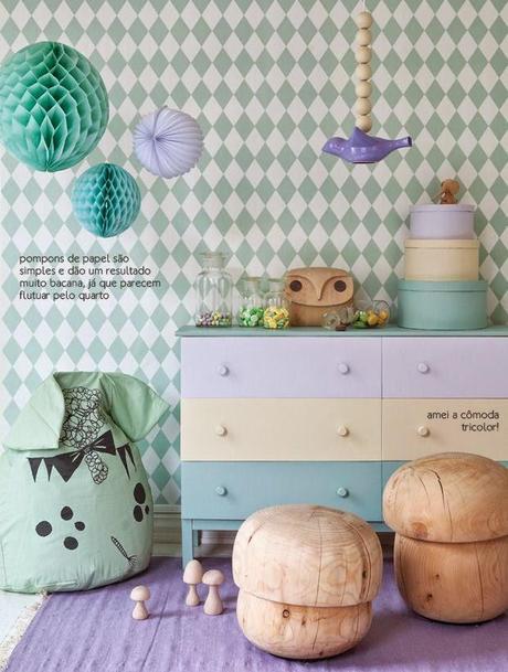Papier peint enfant losanges verts et blancs Glamour via Nat et nature Home challenge : La couleur dans nos intérieurs