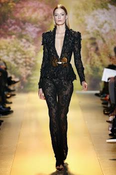 tailleur pantalon femme dentelle noir transparente défilé printemps été 2014 Haute couture Zuhair Murad 