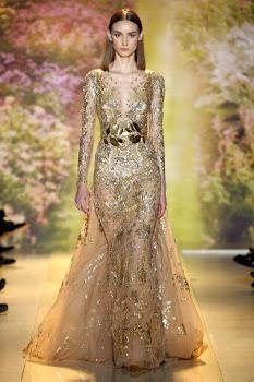 sublime robe haute couture or doré dentelle transparente cérémonie mariage soirée défilé printemps été 2014 Haute couture Zuhair Murad 