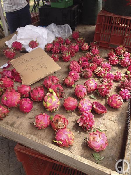 Etalage de pitayas, marché de St-Pierre