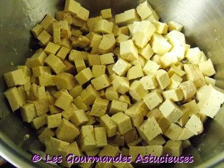 Tagliatelles de courgettes, frites de polenta et tofu à la moutarde