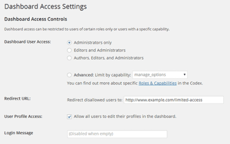 limit dashboard access settings1 450x283 3 bonnes astuces WordPress #2