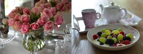 Pink flowers and tea