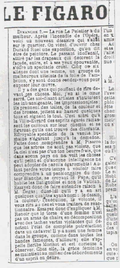 Article d'Albert. Wolf pour la deuxième exposition impressionniste dans Le Figaro , le 3 avril 1876 